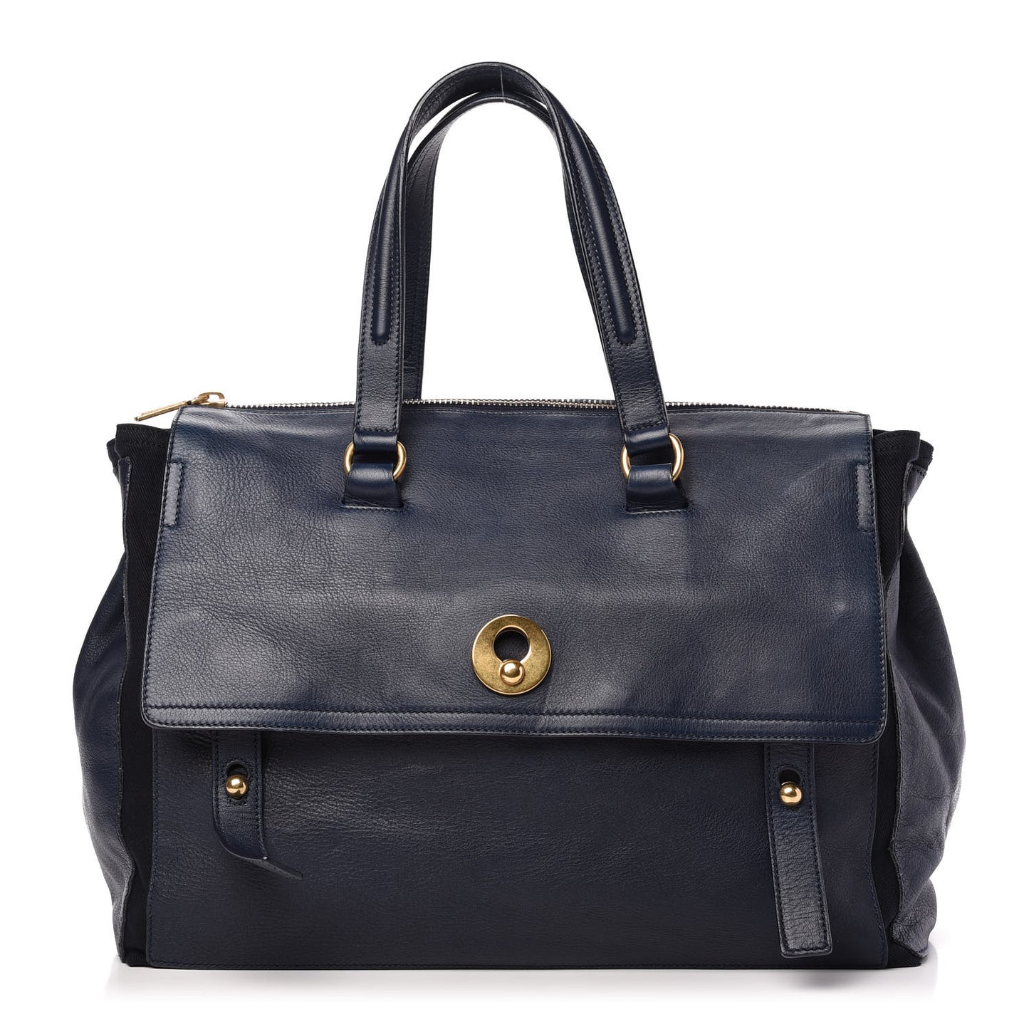 Calfskin Canvas Large Muse Two Navy