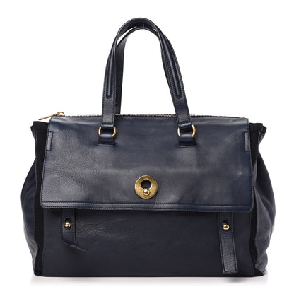 Saint Laurent Calfskin Canvas Large Muse Two Navy 1 of 13