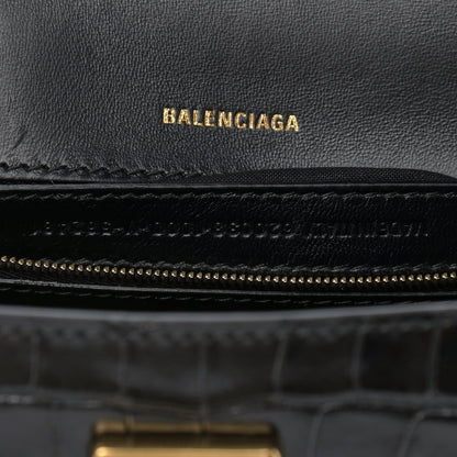 Balenciaga Shiny Calfskin Crocodile Embossed Medium Ghost Shoulder Bag Black 7 of 10