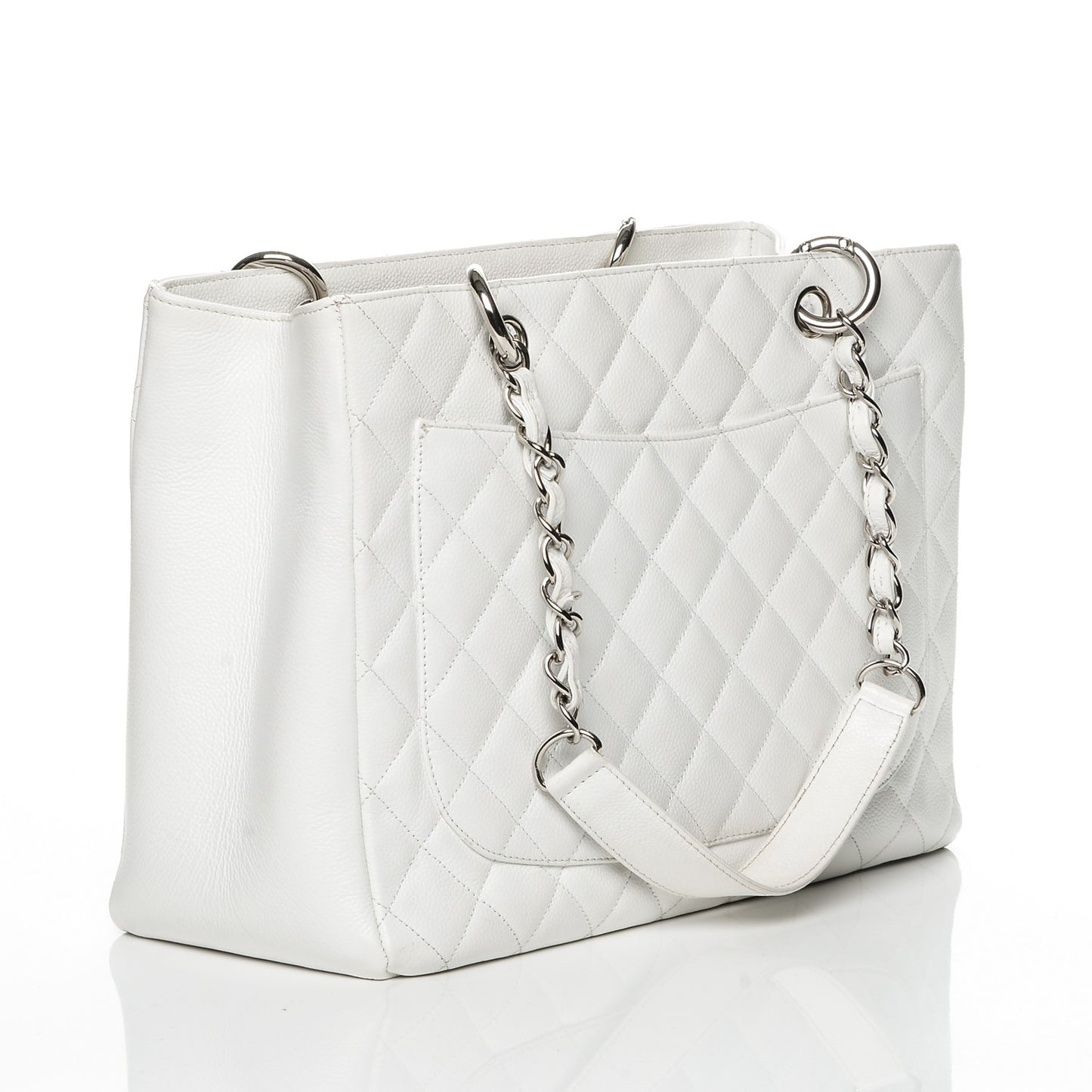 Caviar Quilted Grand Shopping Tote GST White