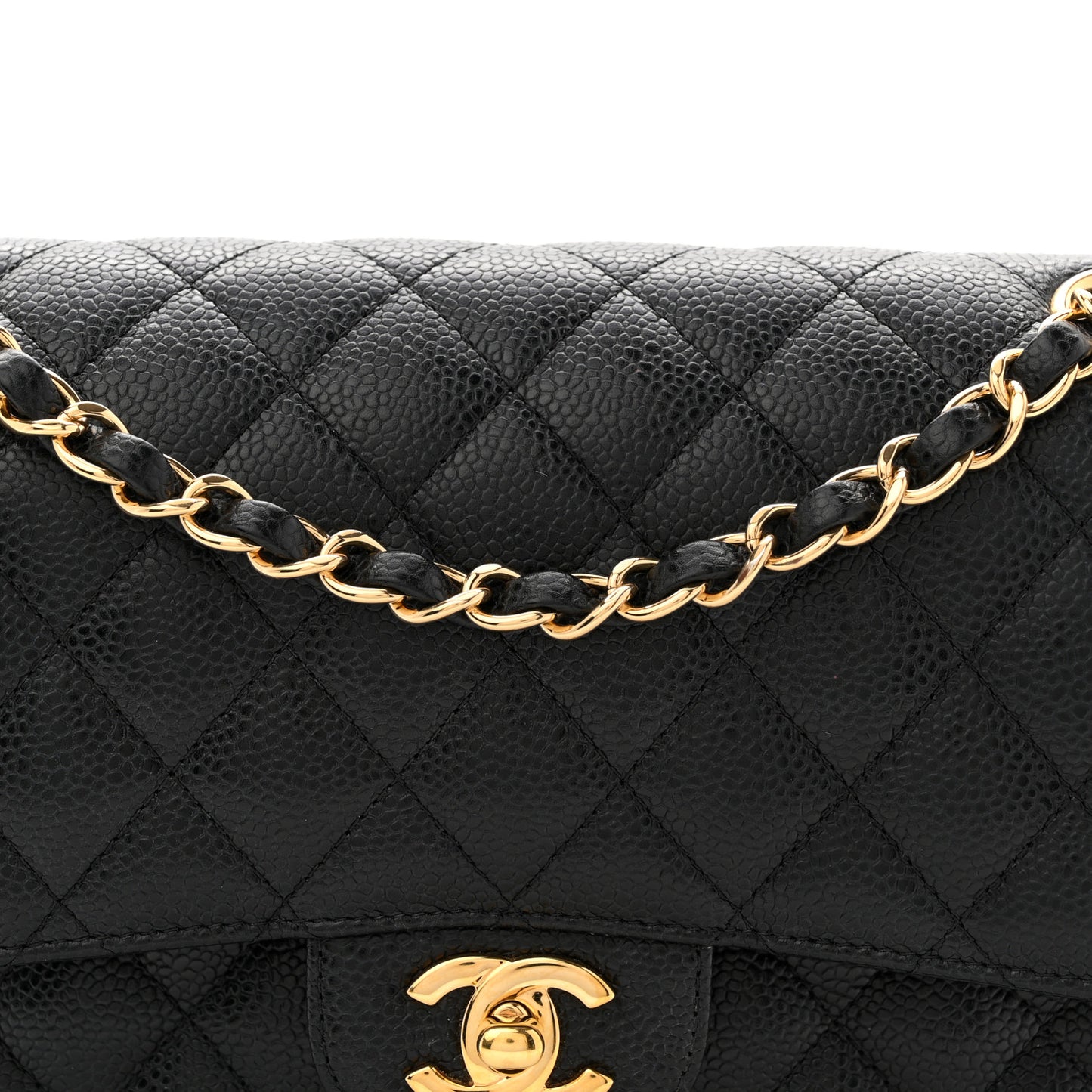 Caviar Quilted Medium Double Flap Black