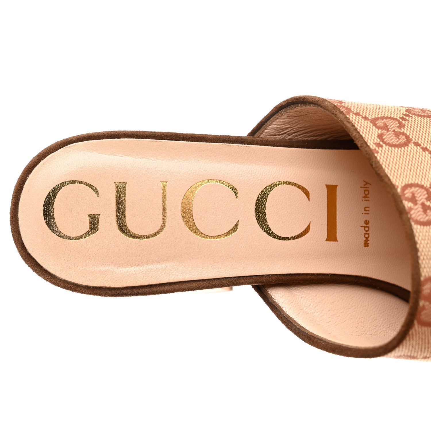 Gucci GG Monogram Suede Houdan Platform Slide Sandals 38 Beige Ruggine Maroon 7 of 9