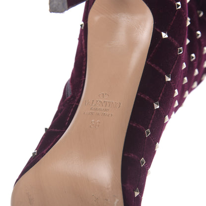 Valentino Garavani Velvet Rockstud Spike Court Ankle Booties 36 Rubino 9 of 11