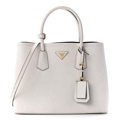Prada Saffiano Cuir Medium Double Bag Talco Black 1 of 10