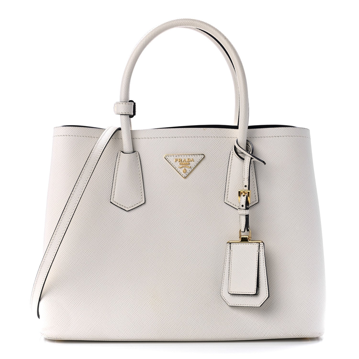 Prada Saffiano Cuir Medium Double Bag Talco Black 1 of 10