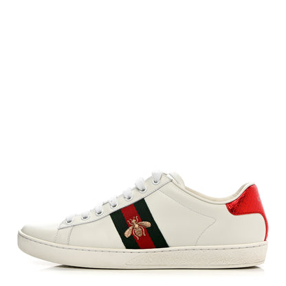 Gucci Calfskin Ayers Bee Embroidered Womens Ace Sneakers 38.5 White Green 1 of 17