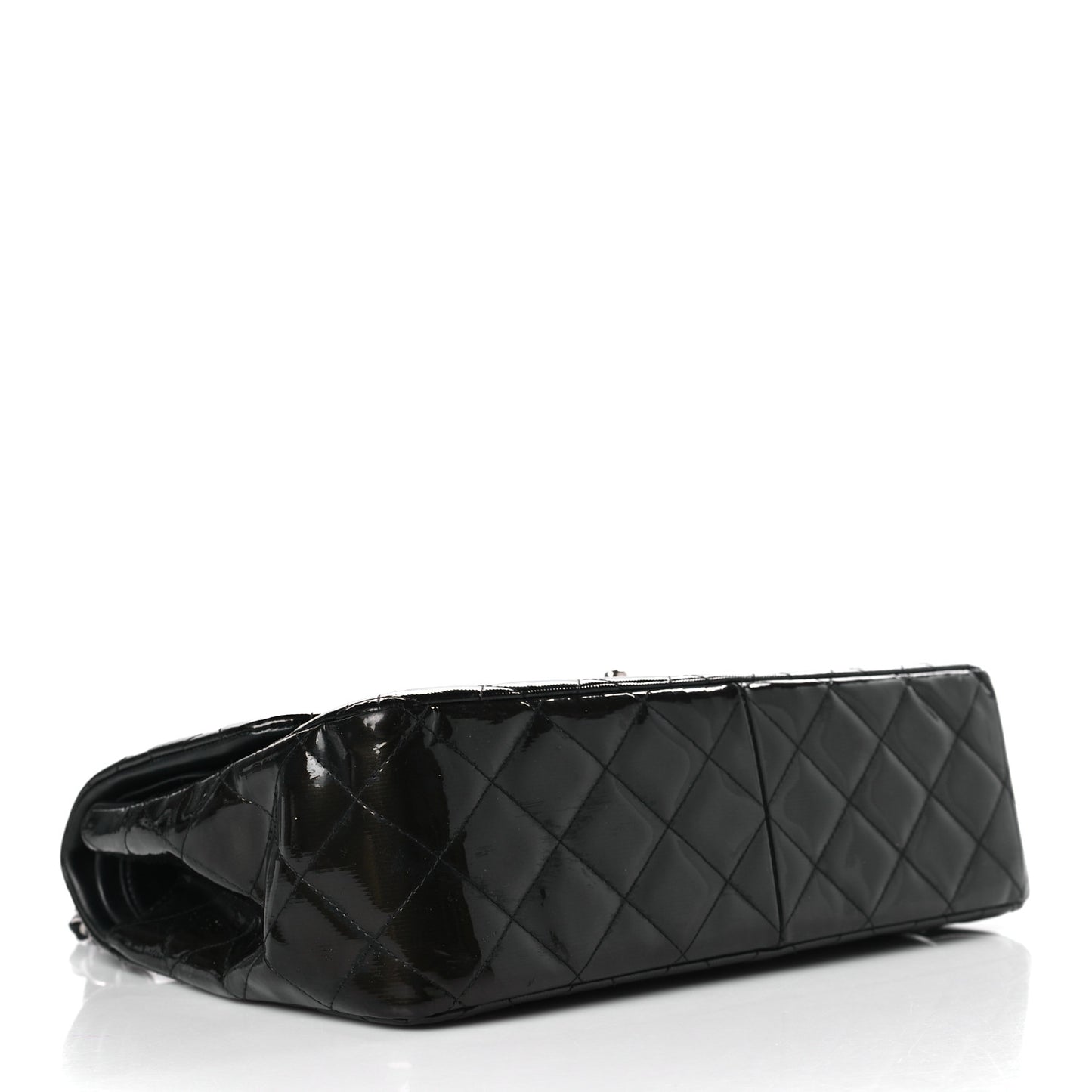 Striated Patent Quilted Jumbo Double Flap Black