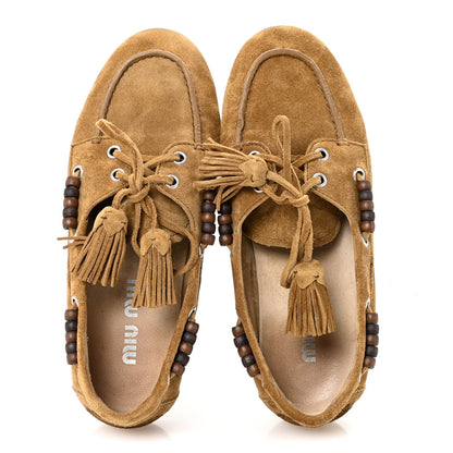 Miu Miu Suede Tassel Loafers 37 Olive Green 2 of 9