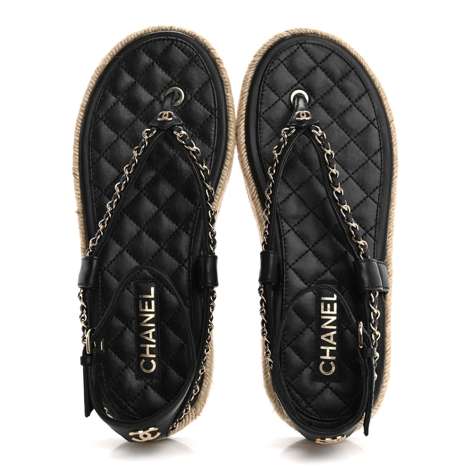 Chanel Lambskin Chain CC Thong Espadrille Sandals 41 Black 2 of 10