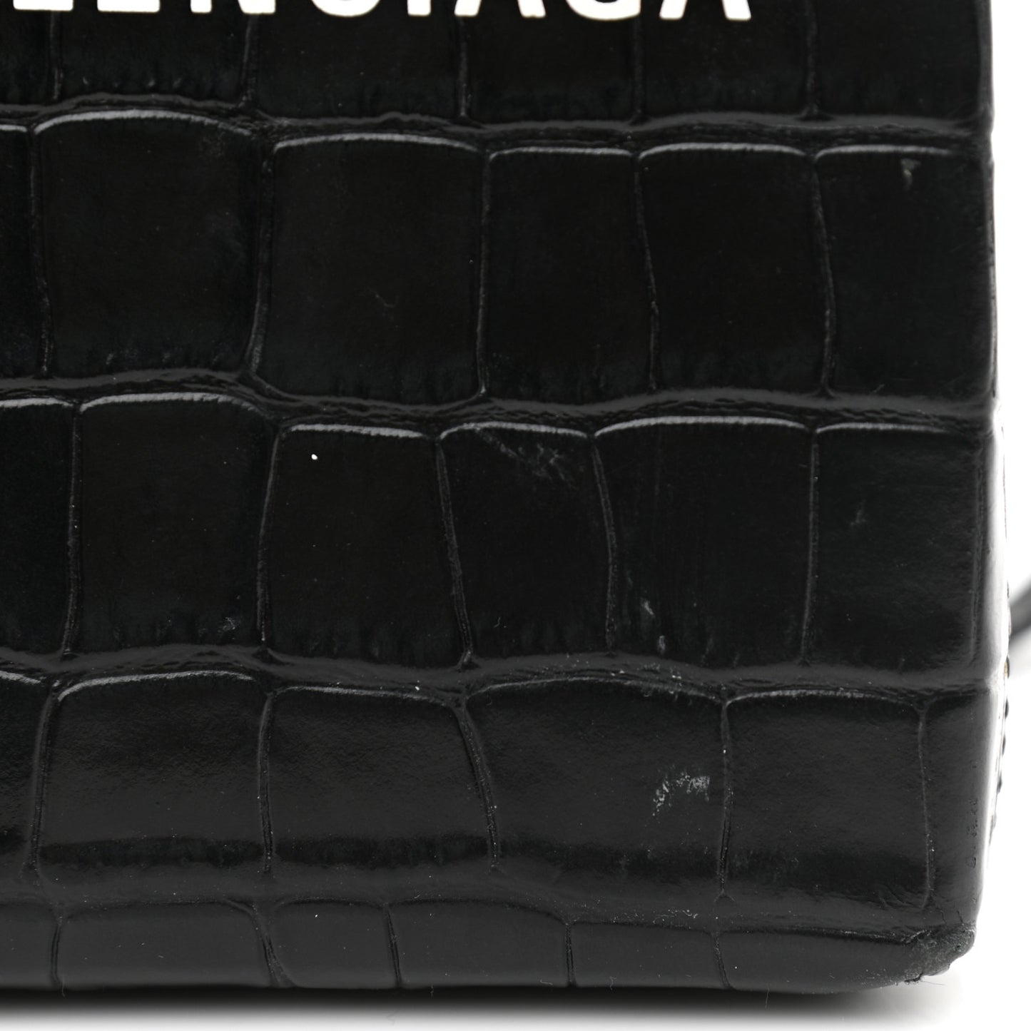 Calfskin Crocodile Embossed Logo Shopping Phone Holder Bag Black