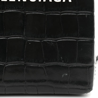 Balenciaga Calfskin Crocodile Embossed Logo Shopping Phone Holder Bag Black 10 of 11
