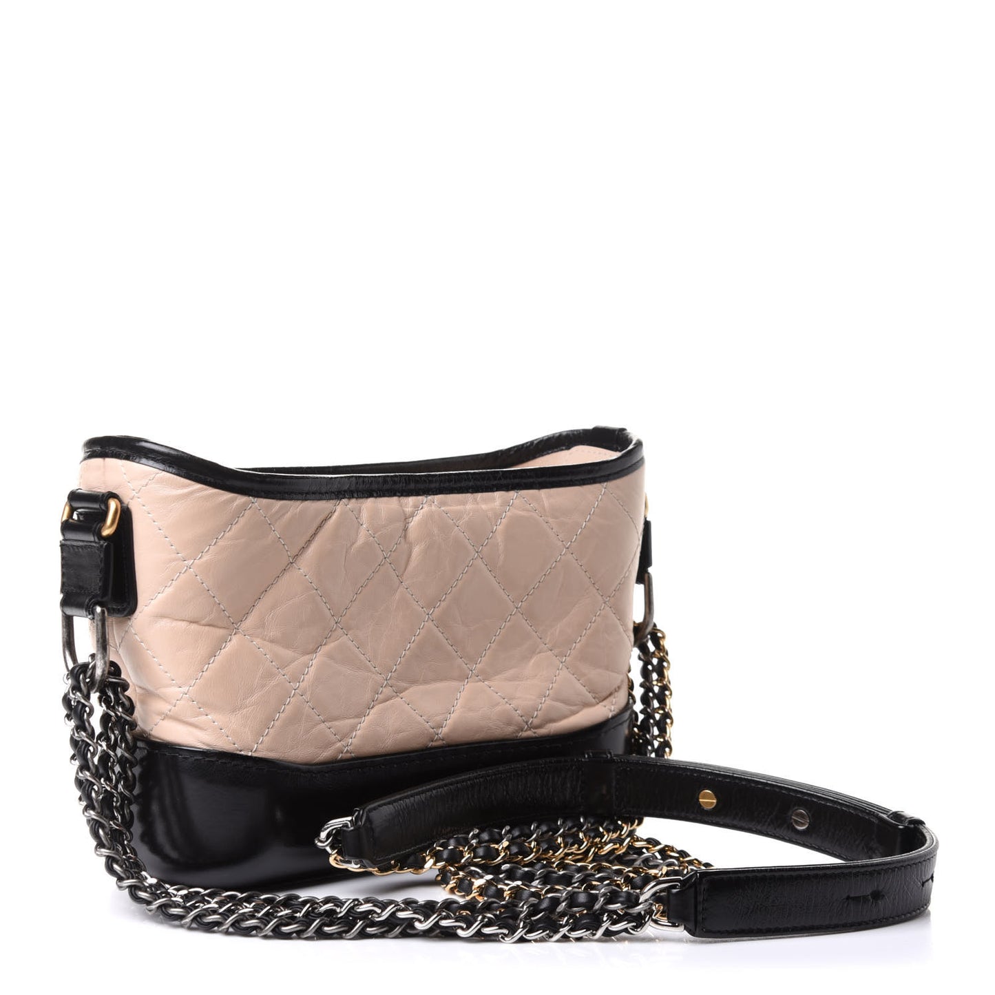 Aged Calfskin Quilted Small Gabrielle Hobo Beige Black