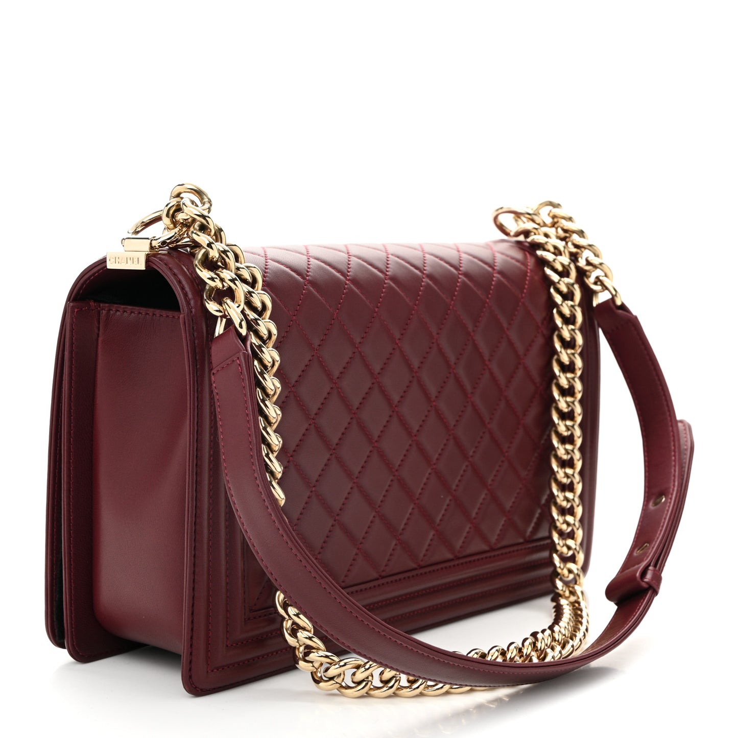 Lambskin Quilted New Medium Boy Flap Dark Red