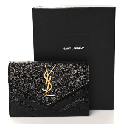Saint Laurent Grain De Poudre Matelasse Chevron Small Monogram Envelope Wallet Black 8 of 8