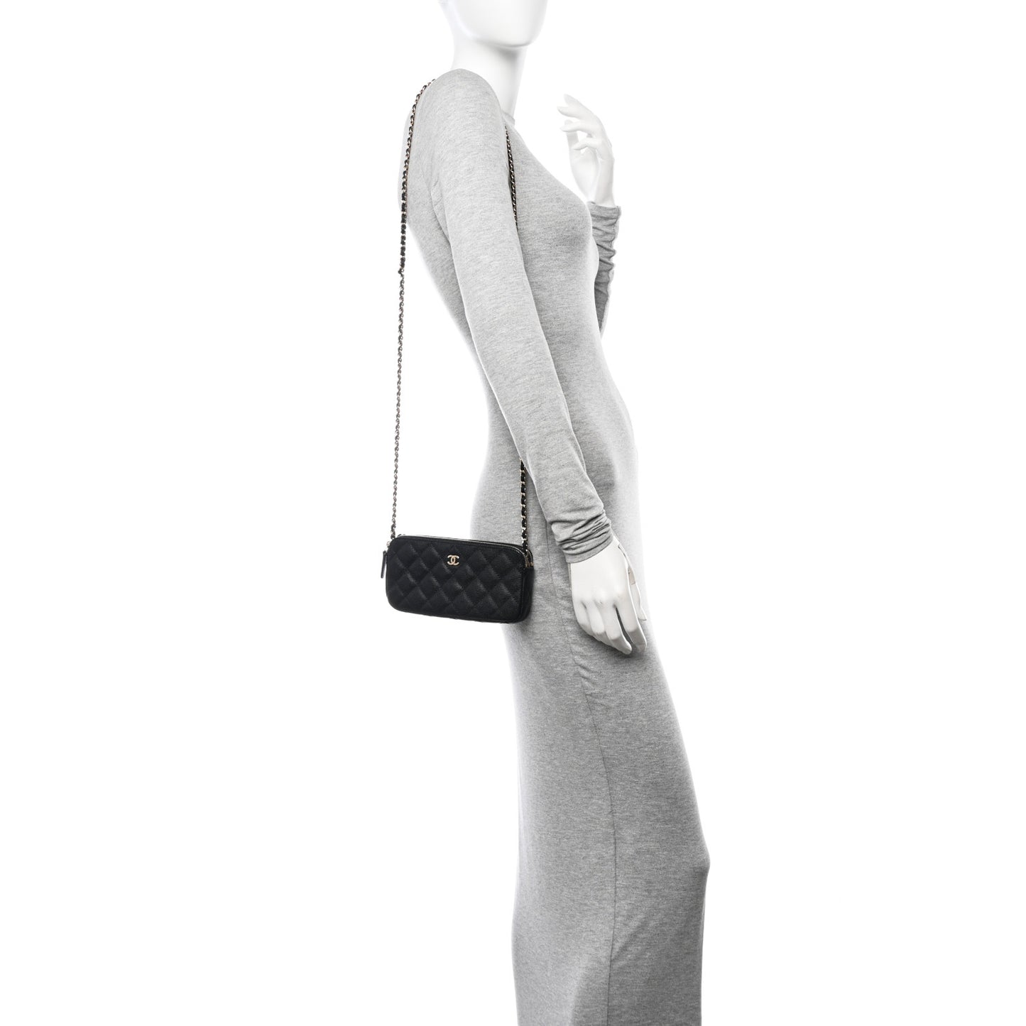 Caviar Quilted Small Clutch With Chain Black