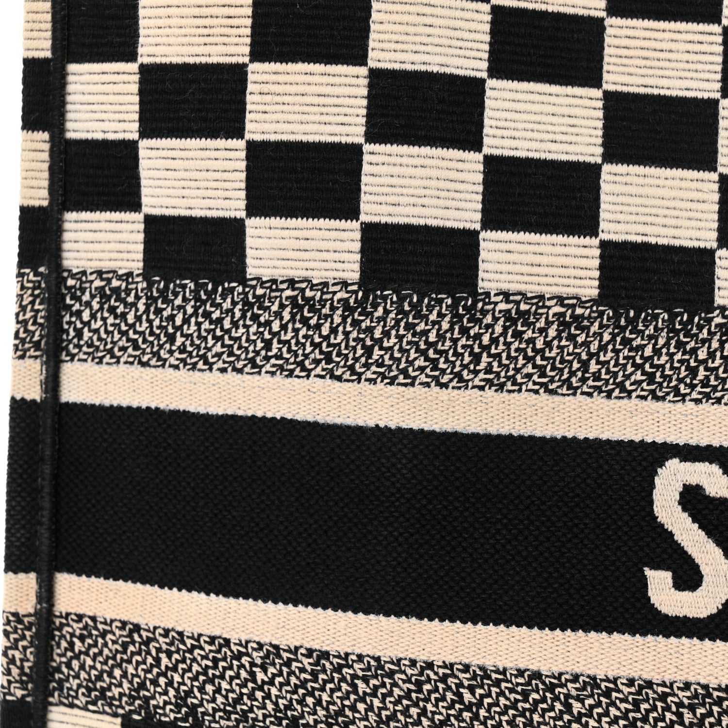 Christian Dior Canvas Embroidered Checkered Book Tote Black White 16 of 21