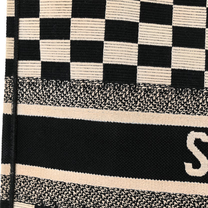 Christian Dior Canvas Embroidered Checkered Book Tote Black White 16 of 21