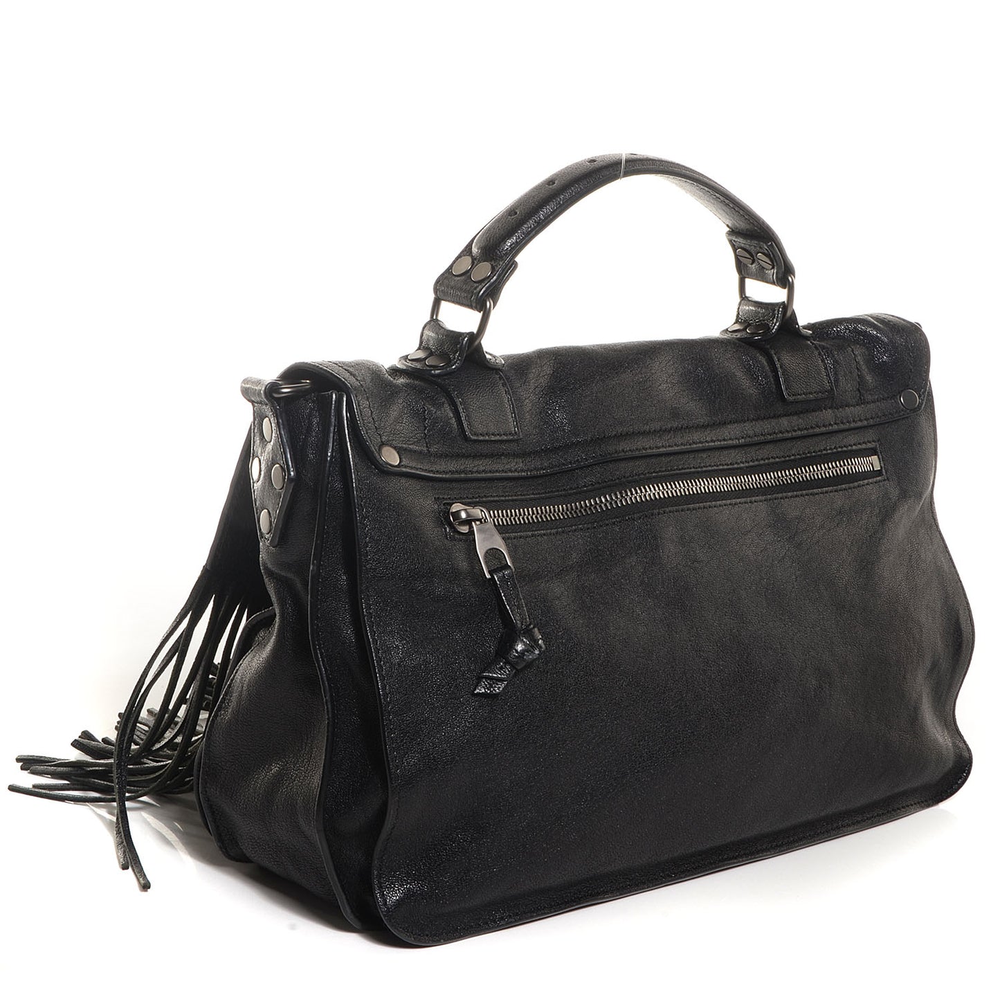 Lambskin Fringe Medium PS1 Satchel Black