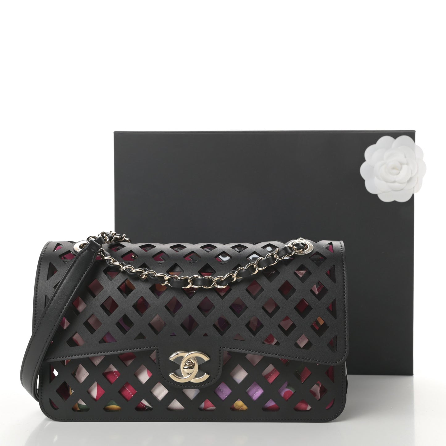 Lambskin Sea Through Flap Black Multicolor