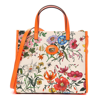 Gucci Canvas Medium Flora Tote White Multicolor Orange Fluo 1 of 9