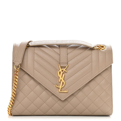 Saint Laurent Grain De Poudre Textured Mixed Matelasse Medium Triquilt Monogram Satchel Dark Beige 1 of 9