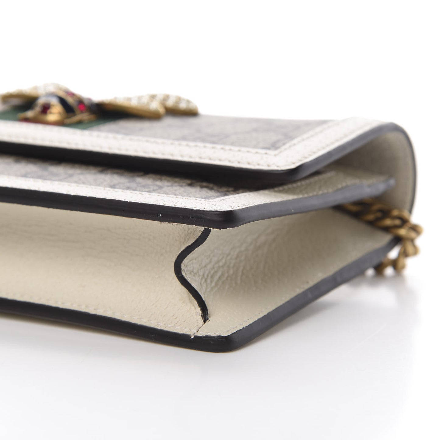 GG Supreme Monogram Web Queen Margaret Chain Wallet White