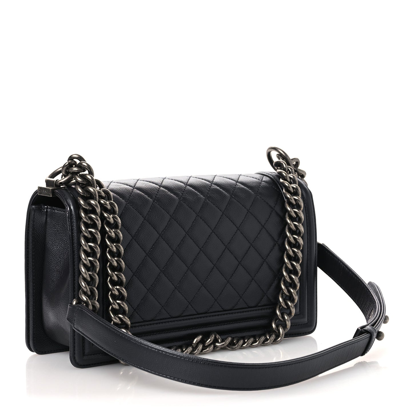 Metallic Caviar Quilted Medium Boy Flap Navy