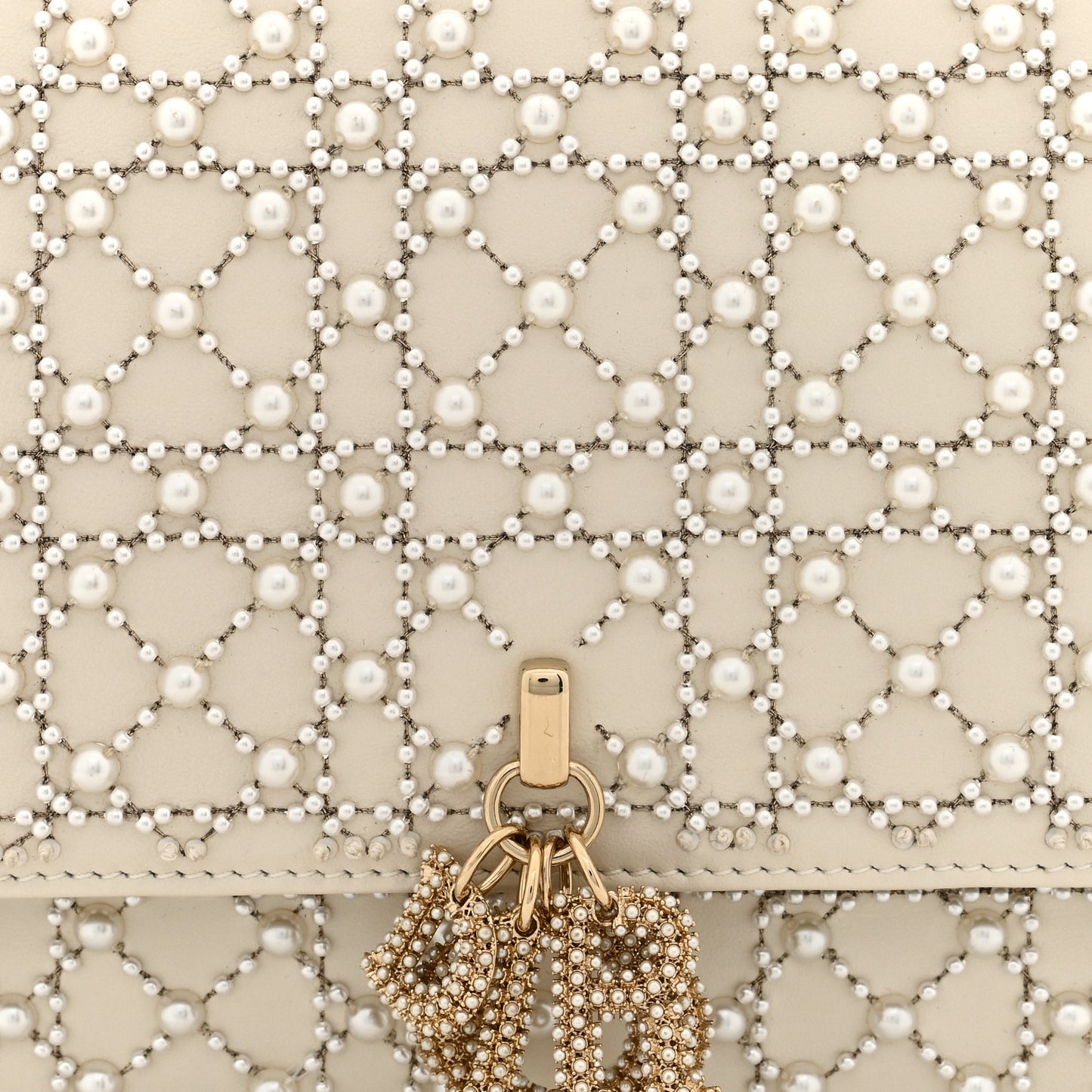 Calfskin Pearl Cannage My Dior Top Handle Clutch Latte