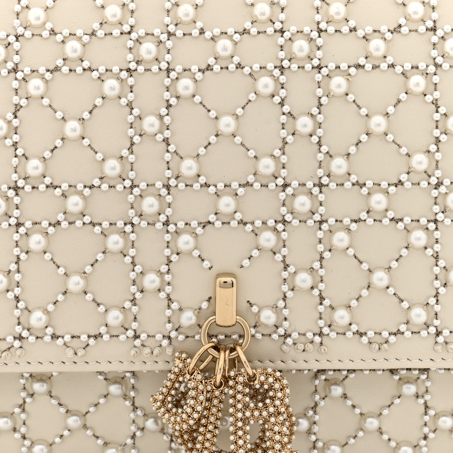Christian Dior Calfskin Pearl Cannage My Dior Top Handle Clutch Latte 7 of 9