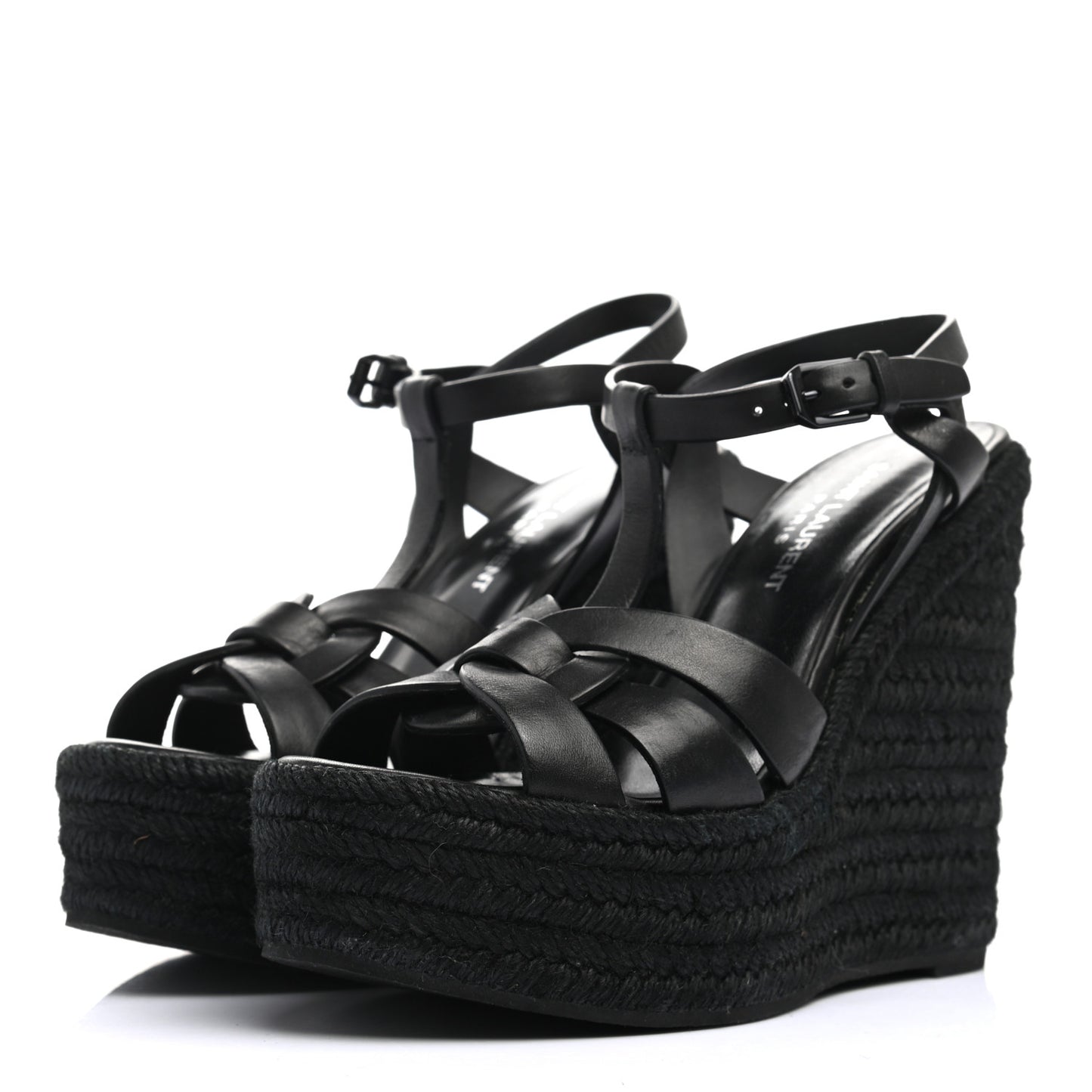 Calfskin 85 Platform Espadrille Wedge Sandals 36 Black