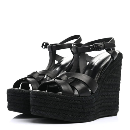 Saint Laurent Calfskin 85 Platform Espadrille Wedge Sandals 36 Black 3 of 6