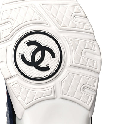 Chanel Suede Calfskin Womens CC Sneakers 37 Grey Red Blue 6 of 9