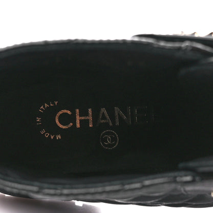 Chanel Shiny Goatskin Calfskin Quilted Lace Up Combat Boots 38 Black 8 of 9