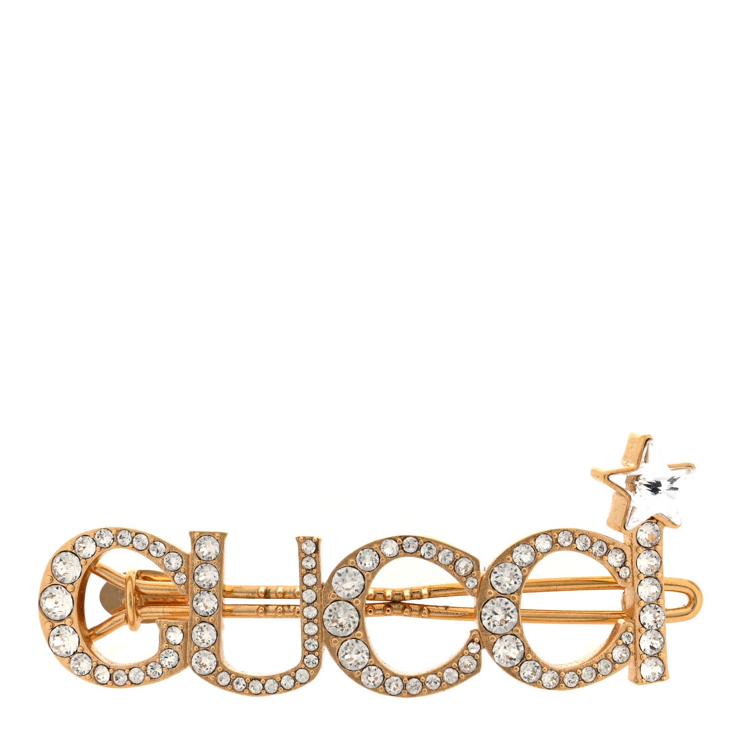 Gucci Metal Crystal Logo Hair Barrette Gold 1 of 3