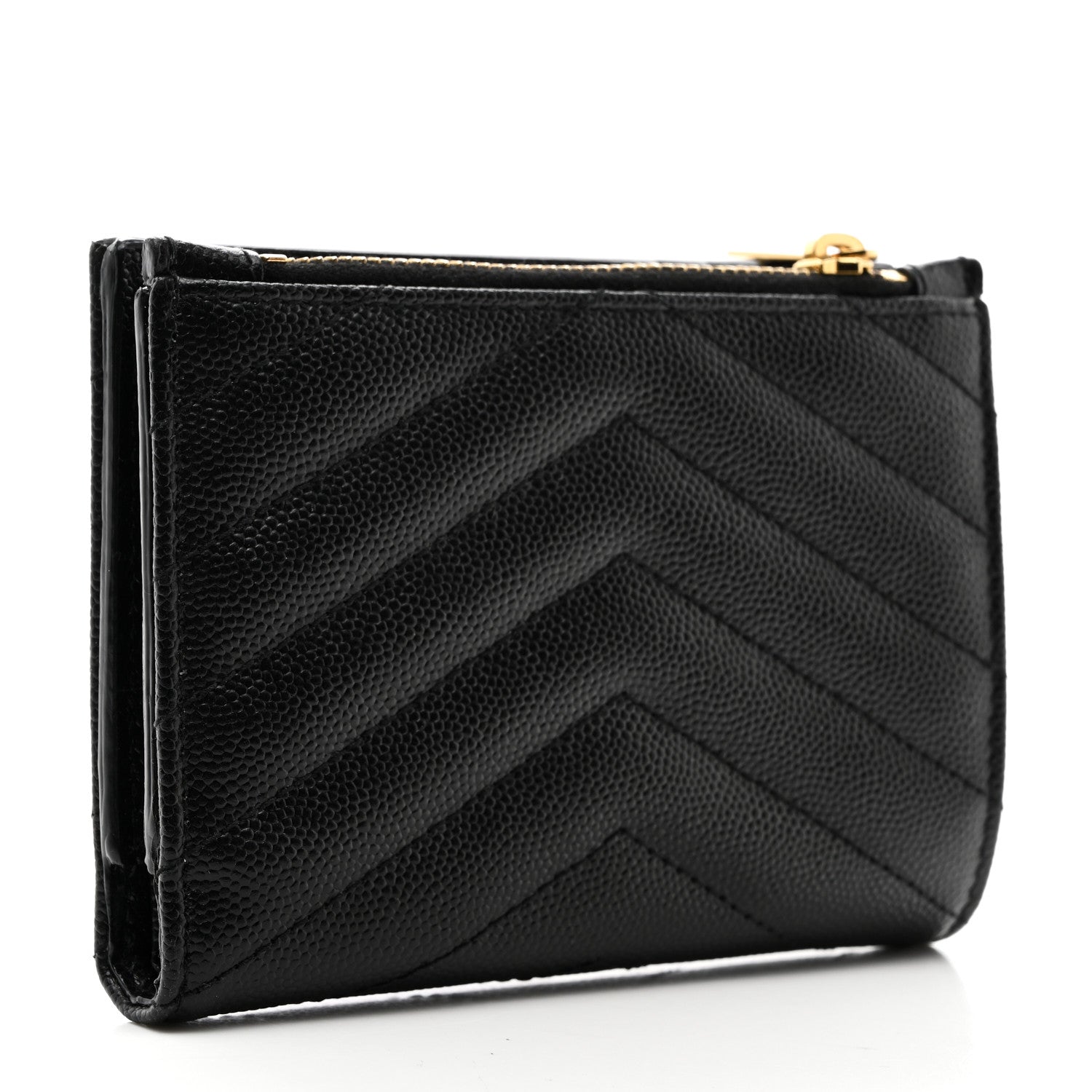 Saint Laurent Grain De Poudre Matelasse Chevron Monogram Zipped Two-Part Wallet Black 3 of 10
