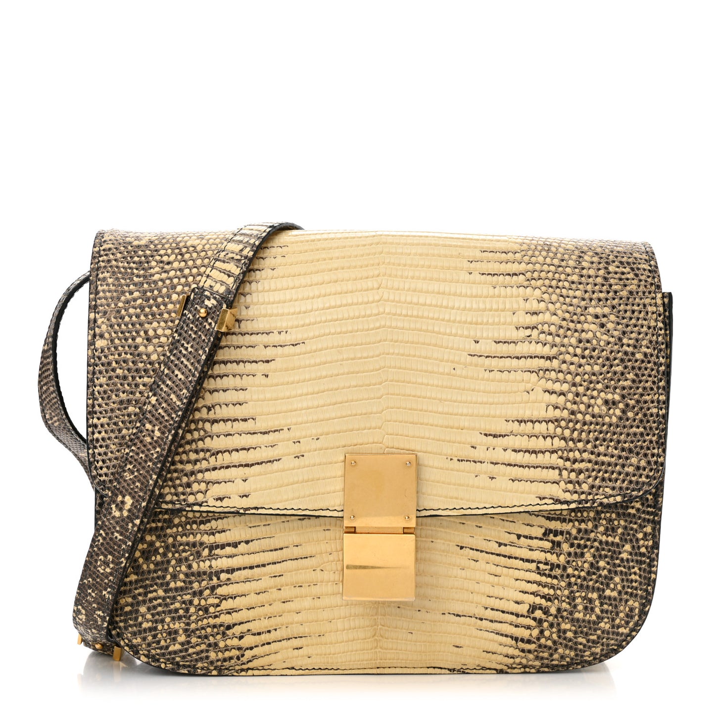 Lizard Medium Classic Box Flap Bag Natural