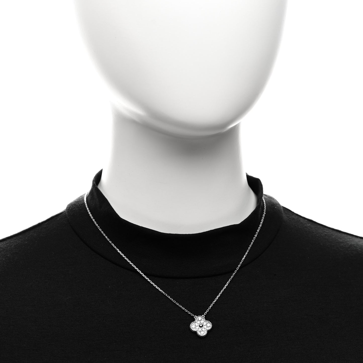 18K White Gold Diamond Vintage Alhambra Pendant Necklace