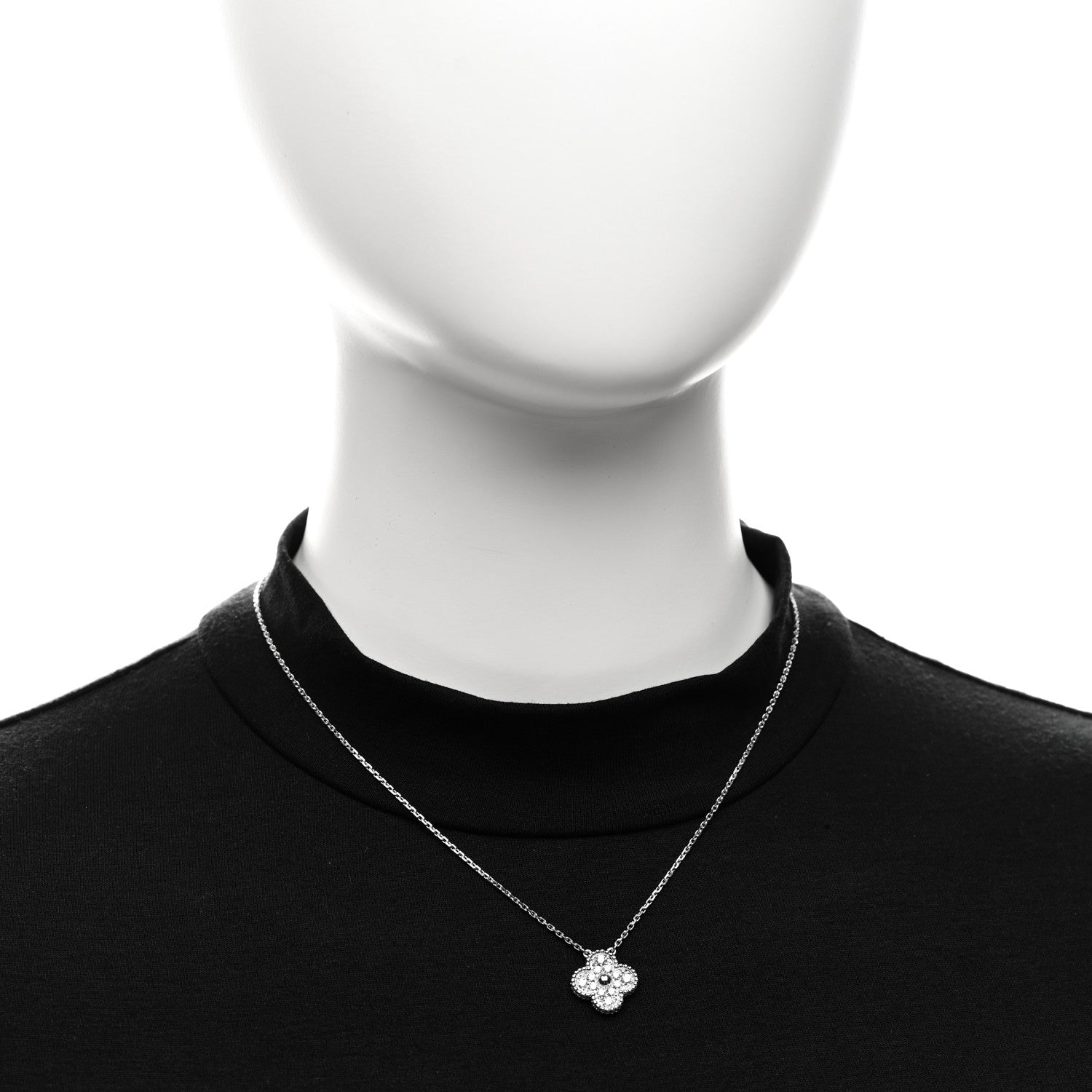 Van Cleef & Arpels 18K White Gold Diamond Vintage Alhambra Pendant Necklace 2 of 5