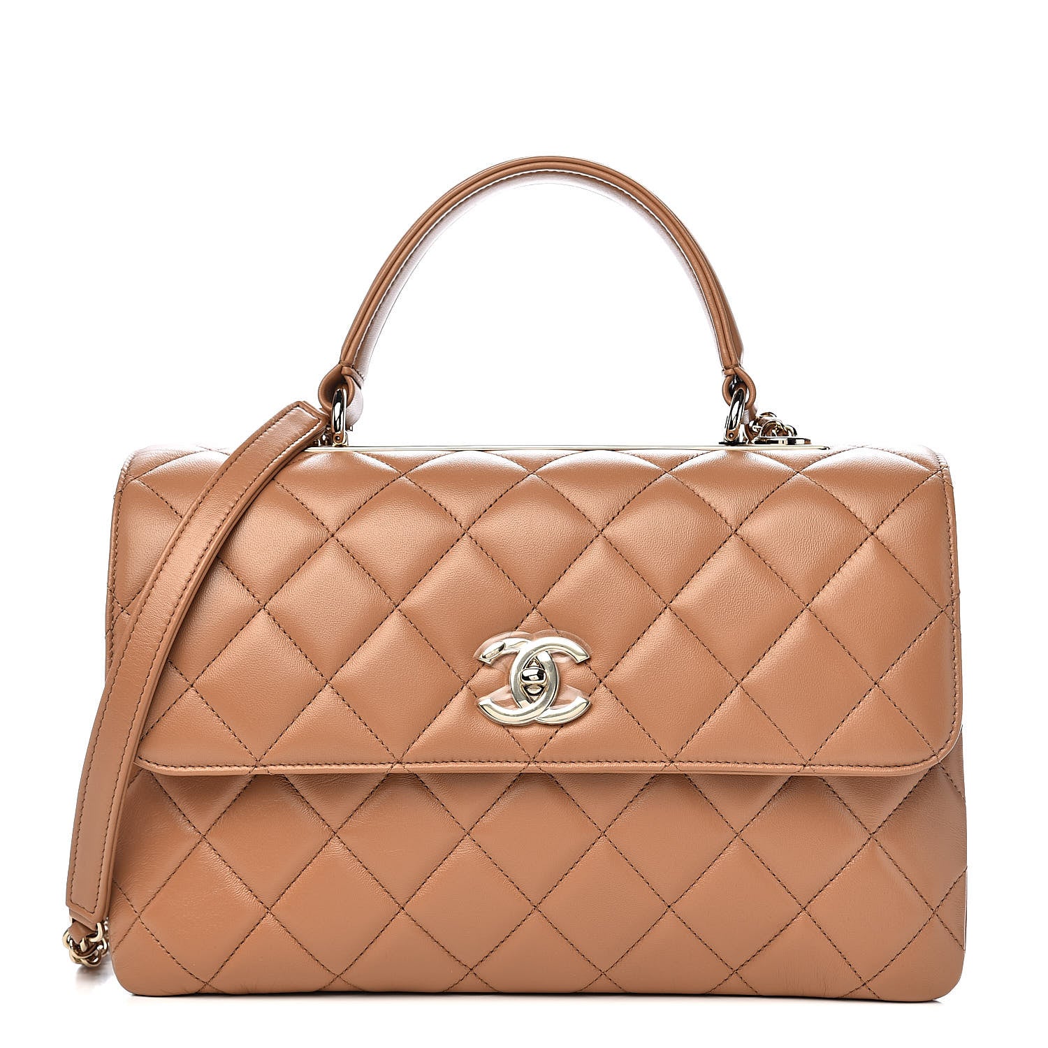 Chanel Lambskin Quilted Medium Trendy CC Flap Dual Handle Bag Light Brown 1 of 10