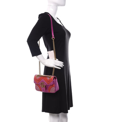 Gucci Metallic Calfskin Matelasse Mini GG Marmont Shoulder Bag Fuchsia 2 of 11