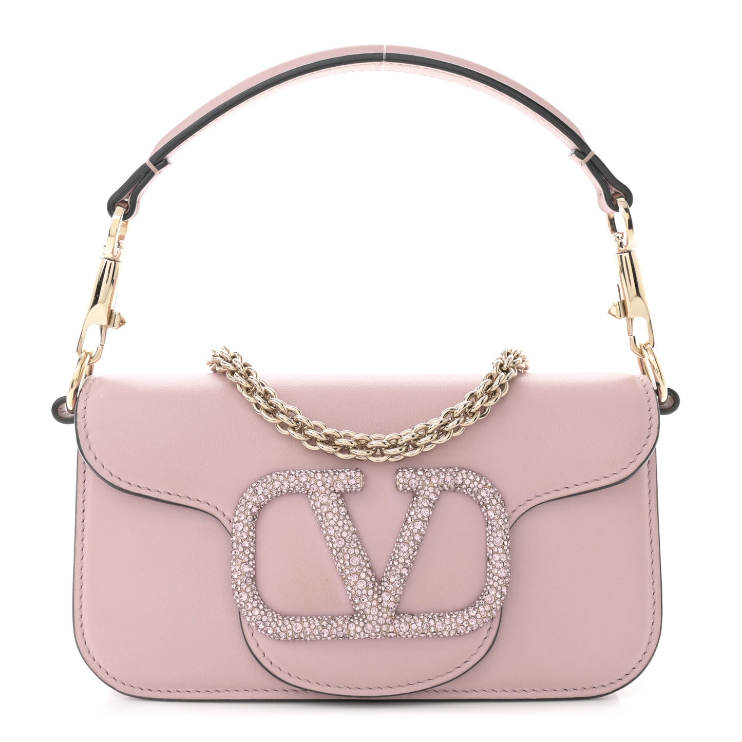 Calfskin Crystal Vlogo Small Loco Shoulder Bag Rose Cannelle