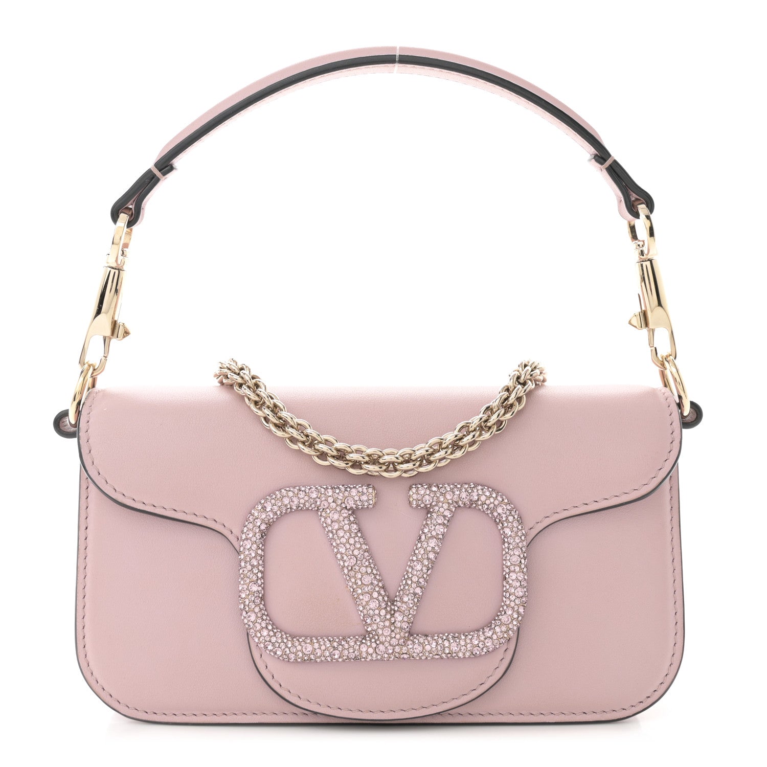 Valentino Garavani Calfskin Crystal Vlogo Small Loco Shoulder Bag Rose Cannelle 1 of 14