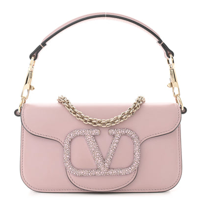 Valentino Garavani Calfskin Crystal Vlogo Small Loco Shoulder Bag Rose Cannelle 1 of 14