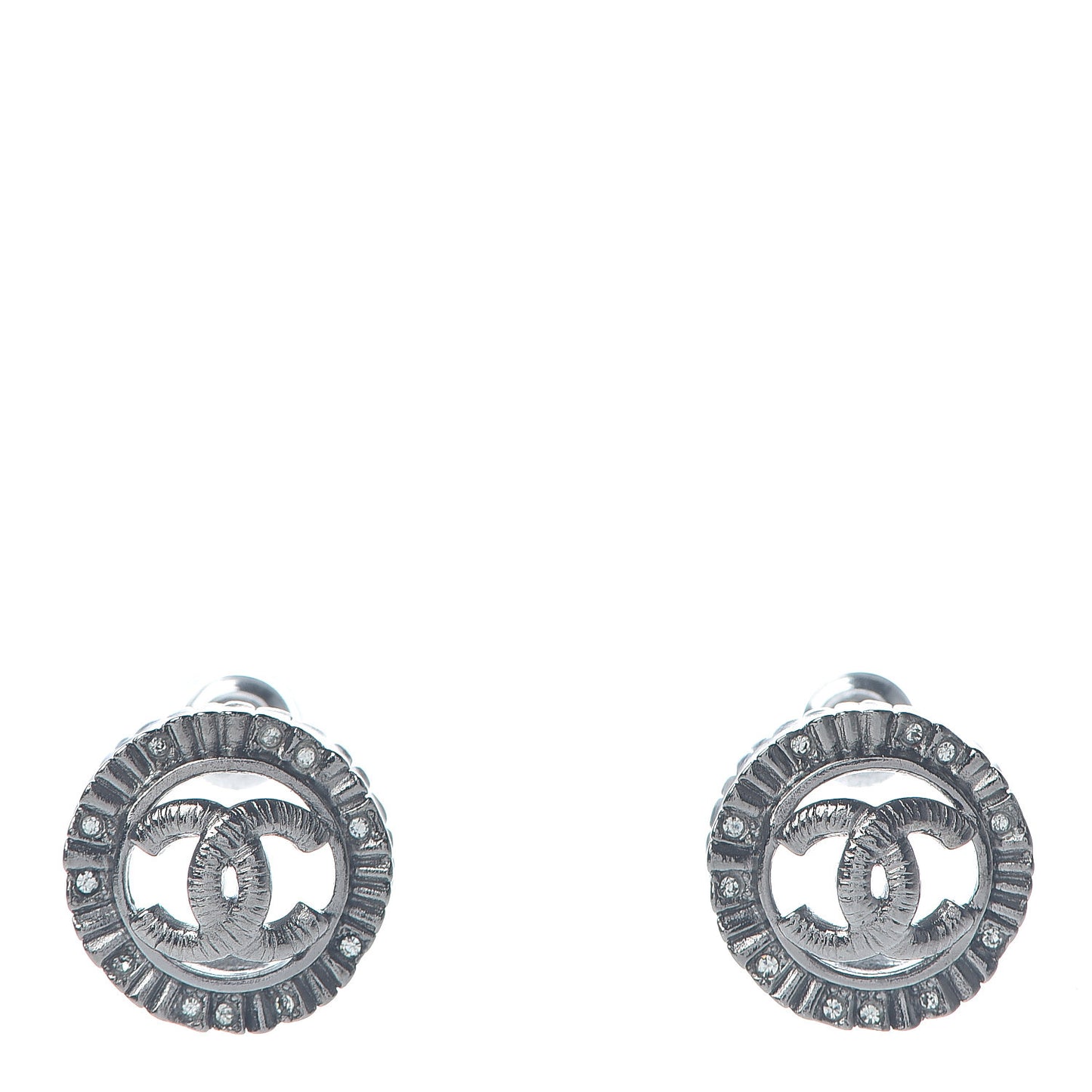 Ruthenium Crystal CC Round Earrings Silver