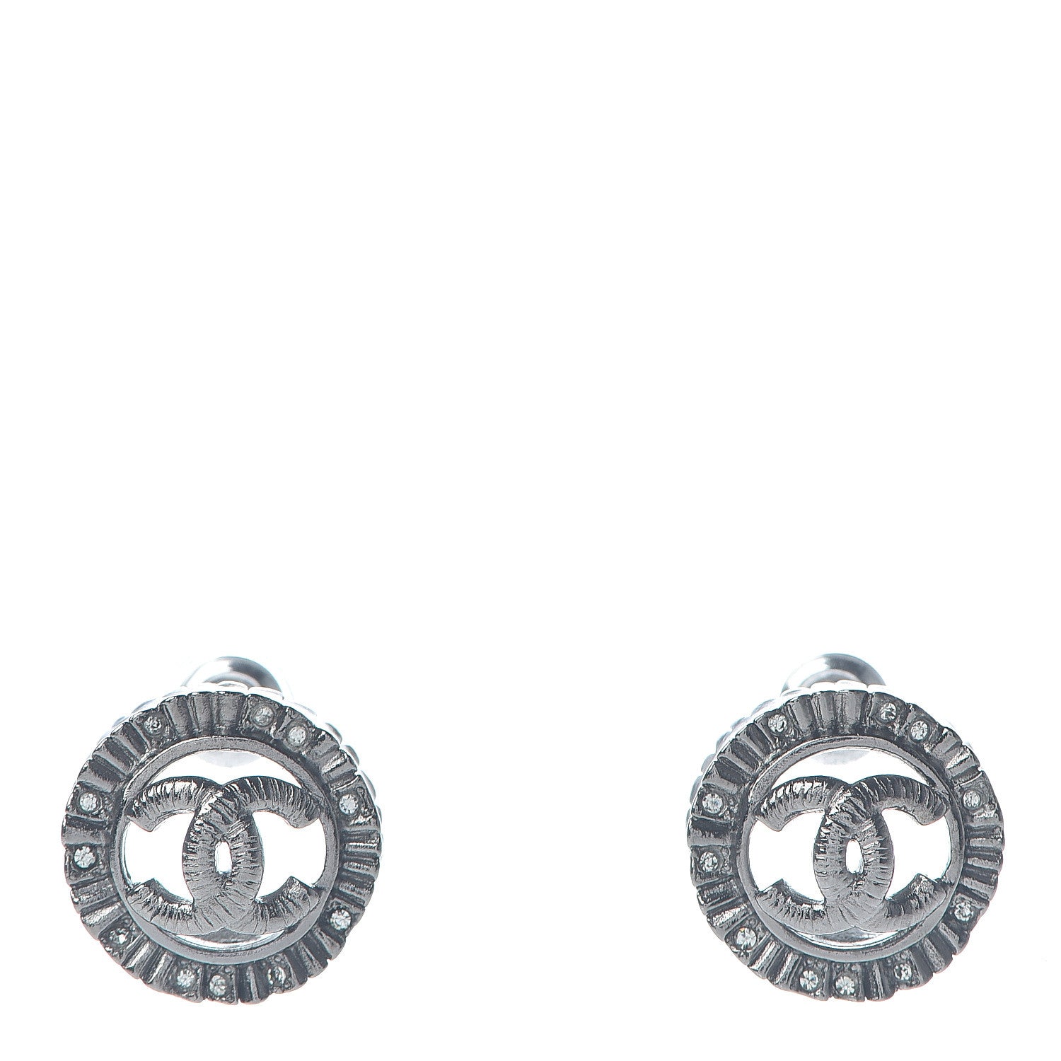 Chanel Ruthenium Crystal CC Round Earrings Silver 1 of 5