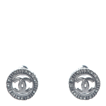 Chanel Ruthenium Crystal CC Round Earrings Silver 1 of 5