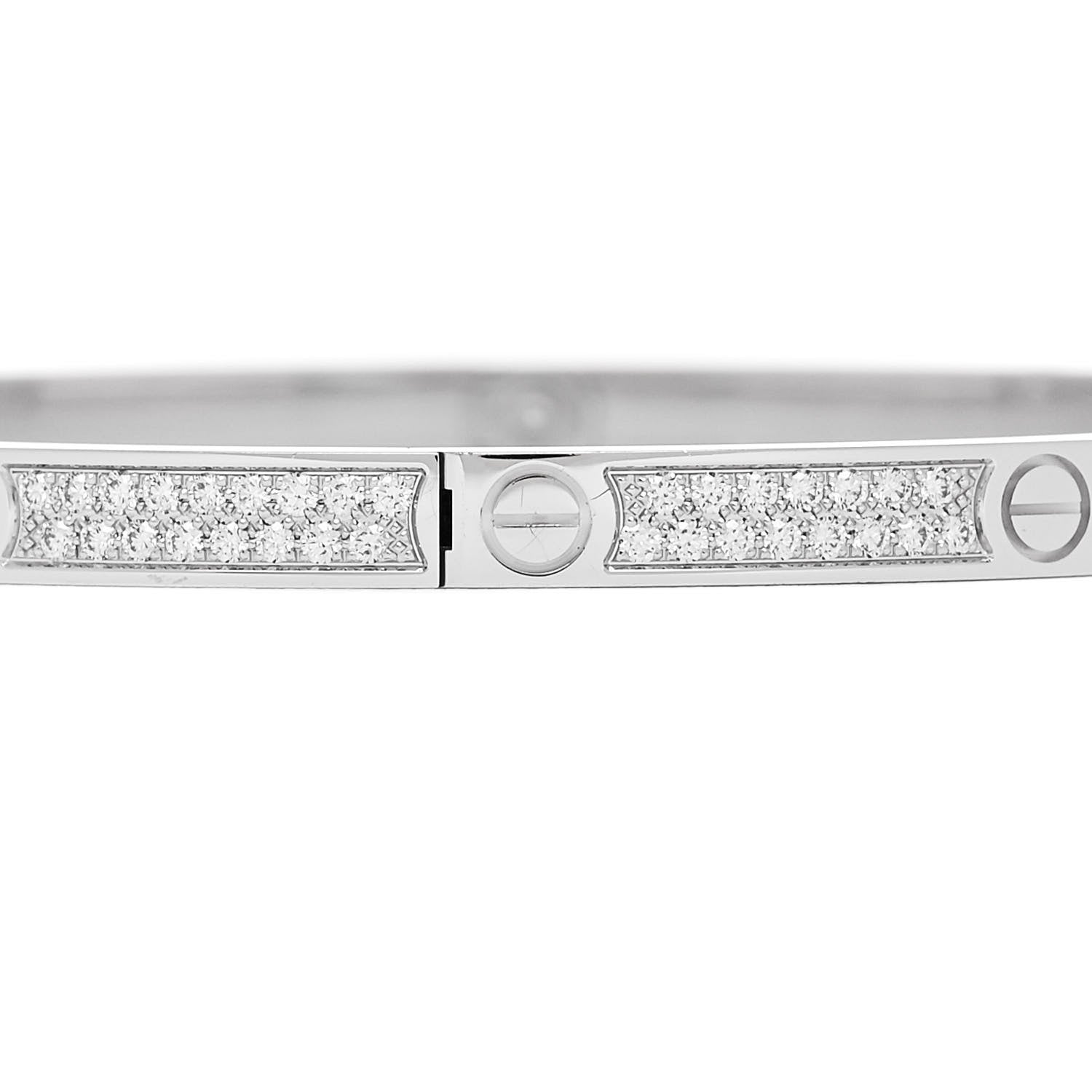 Cartier 18K White Gold Diamond Small LOVE Paved Bracelet 18 4 of 8