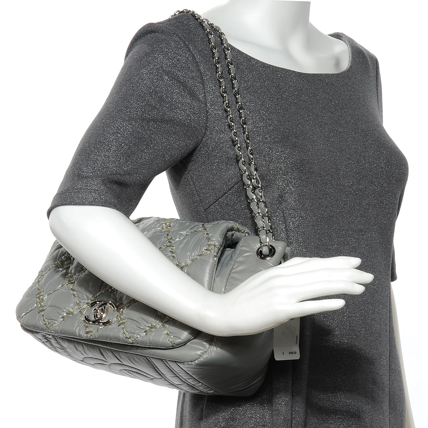 Chanel Nylon Quilted Tweed Stitch Bubble Flap Grey 2 of 8