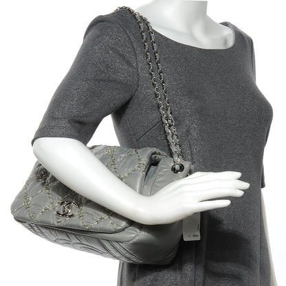 Chanel Nylon Quilted Tweed Stitch Bubble Flap Grey 2 of 8