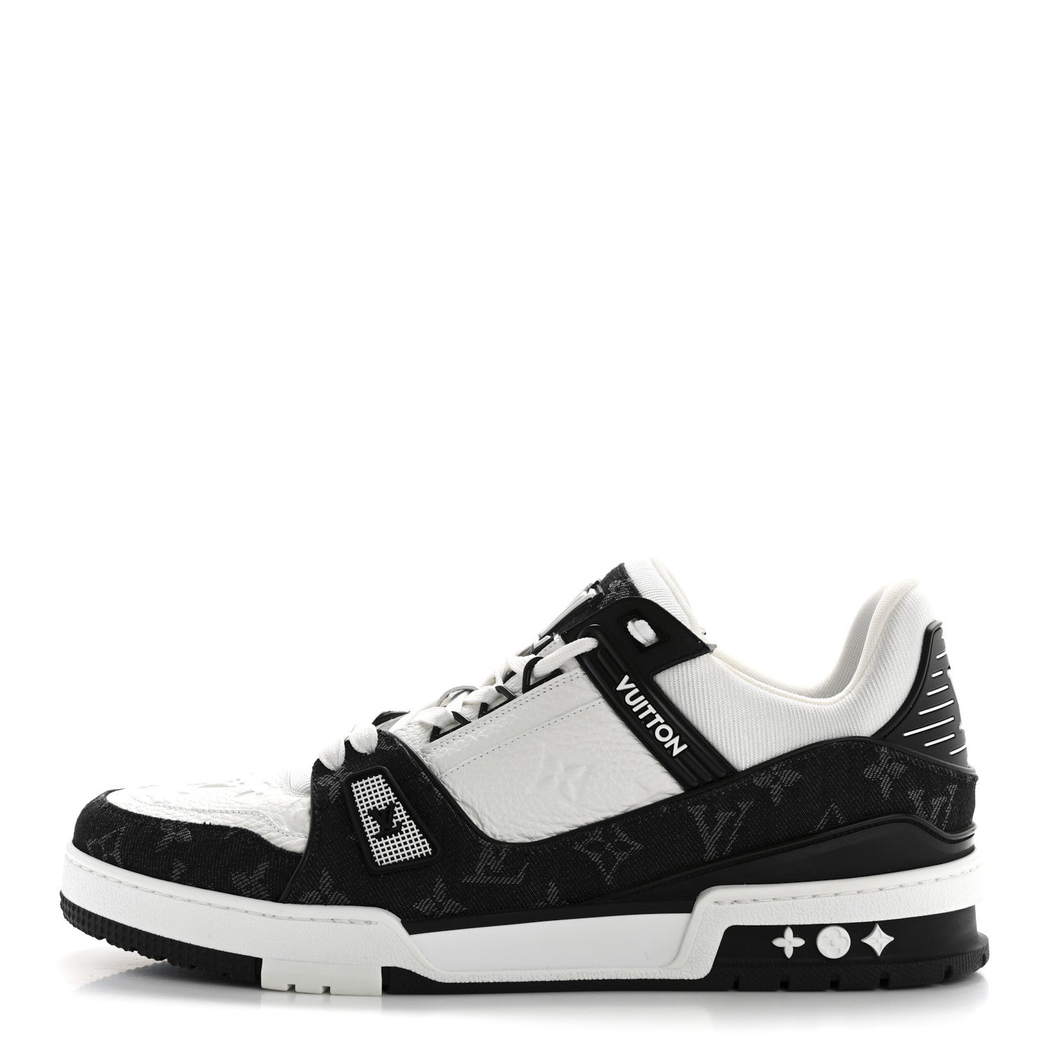 Louis Vuitton Calfskin Monogram Denim Mens LV Trainer Sneakers 9 Black 1 of 11